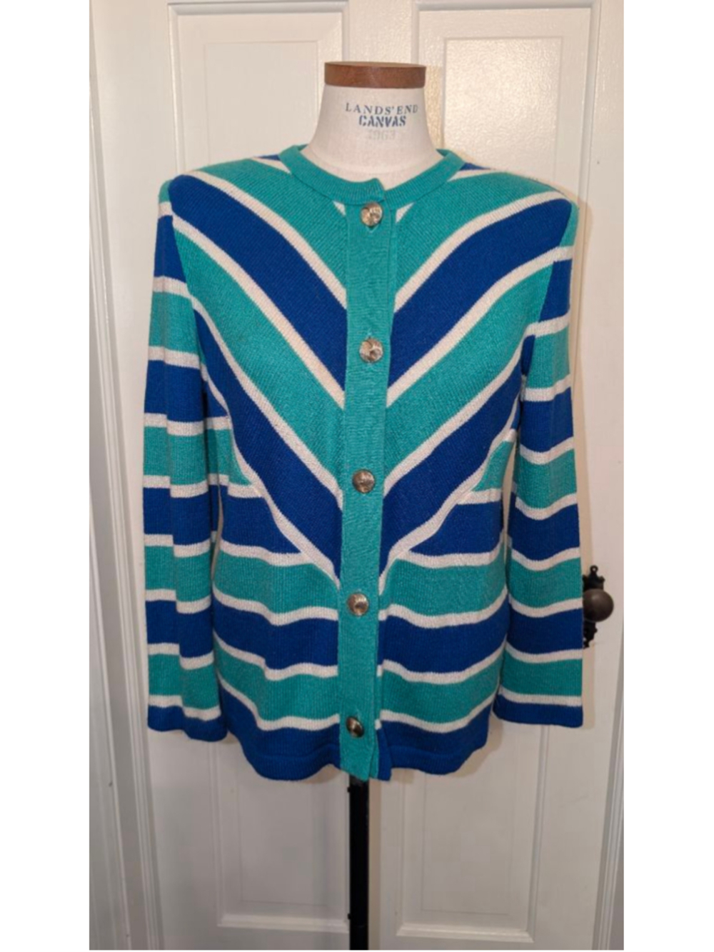 Vintage Mita 80s Mita Striped Cardigan M Blue Green